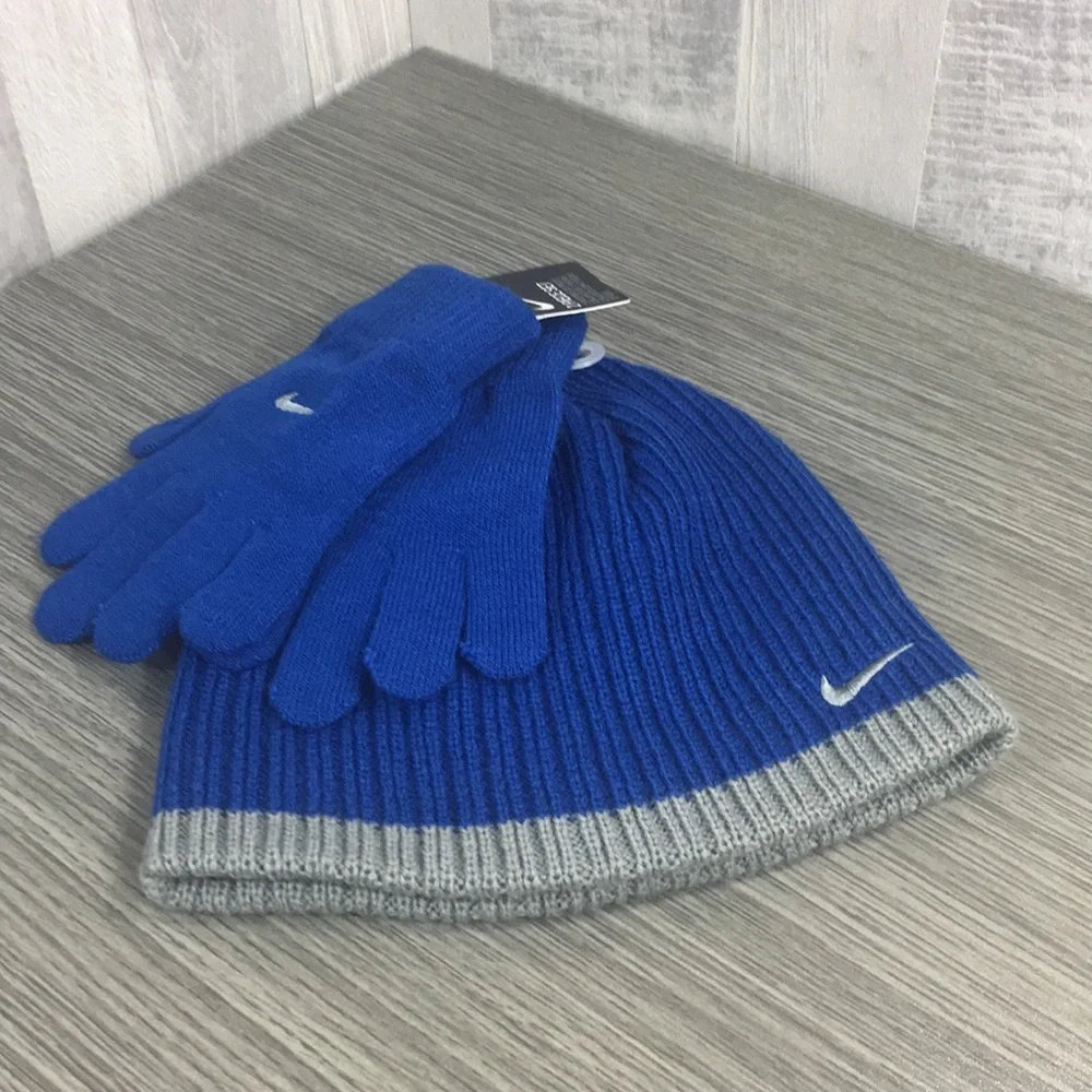 Nike Boy's Boy`s Knit Beanie & Gloves Set gym blue
